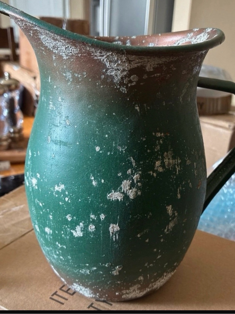 Rustic Green Ceramic Pitcher - Home Art